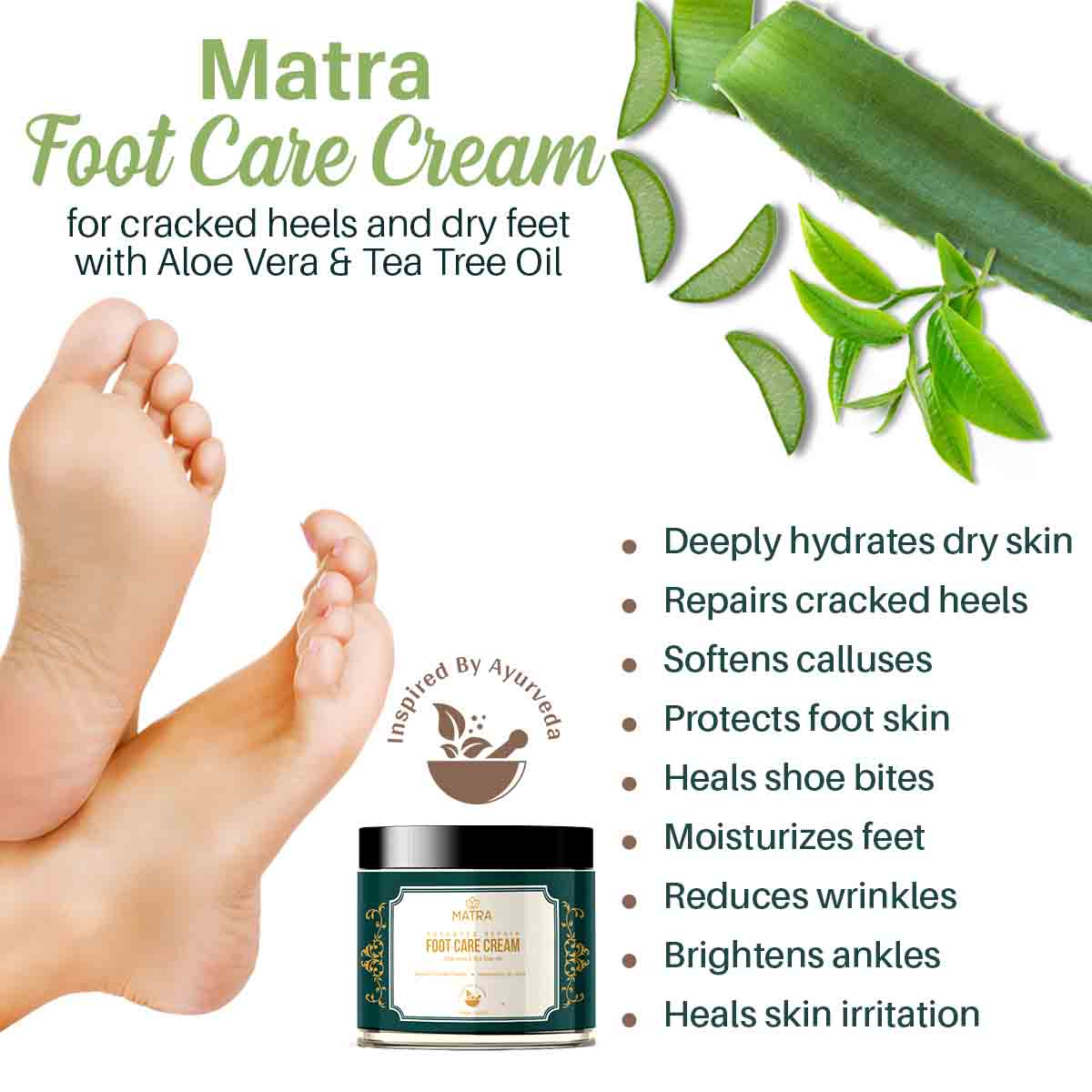 Matra Foot Cream for Cracked Heels and Dry Feet with Aloe Vera & Tea