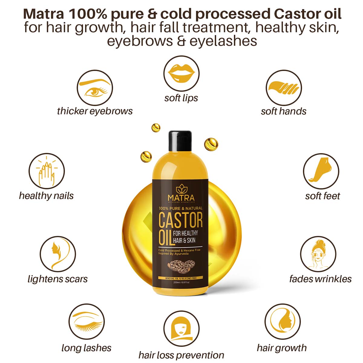 WOW Skin Science 100% Pure Castor Oil - Cold Pressed - For Stronger Hair,  Skin & Nails - No Mineral Oil & Silicones - 200 ml - The MG Shop