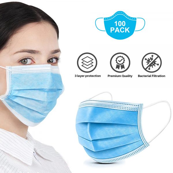 Matra Surgical Mask 3 ply disposable - Pack of 100 - Earloop Medical Mask ? Air Pollution Mask ? Mouth Face Nose Masks for Germ Protection - 3 Layer Best Quality Mask for men & women