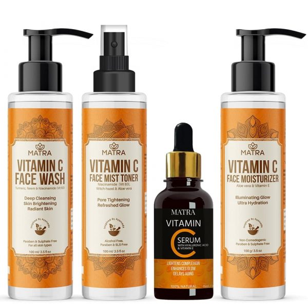 Vitamin-C Skincare Combo - Matra Daily Essentials Vitamin-C Skincare Combo (Face Wash 100ml, Face Mist Toner 100ml, Moisturizer 100ml, Serum 15ml)