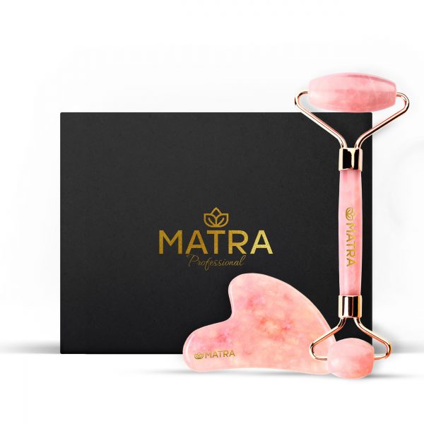 Matra Pure Rose Quartz Roller & Gua Sha Stone Face Massager Set