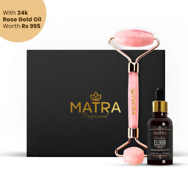 Matra Pure Rose Quartz Face Roller & Massage with 24k Rose Gold beauty Oil