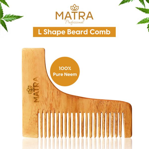 Matra Professional Neem L Shape Beard Comb for Men | Beard Styling Tool and Beard Shaper Comb | Pure Neem Wood Comb for Beard for Men and Boys