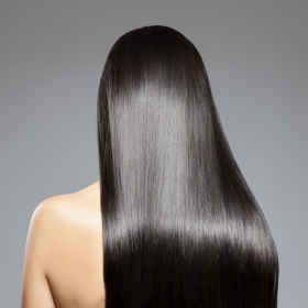 glossy black hair