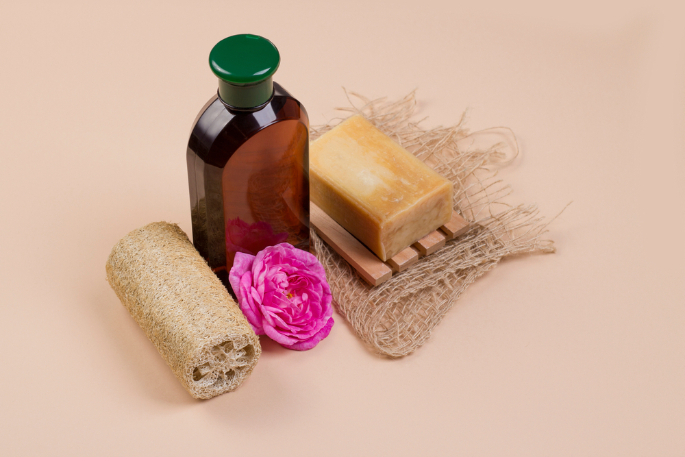 Natural soap and loofah for post holi cleansing