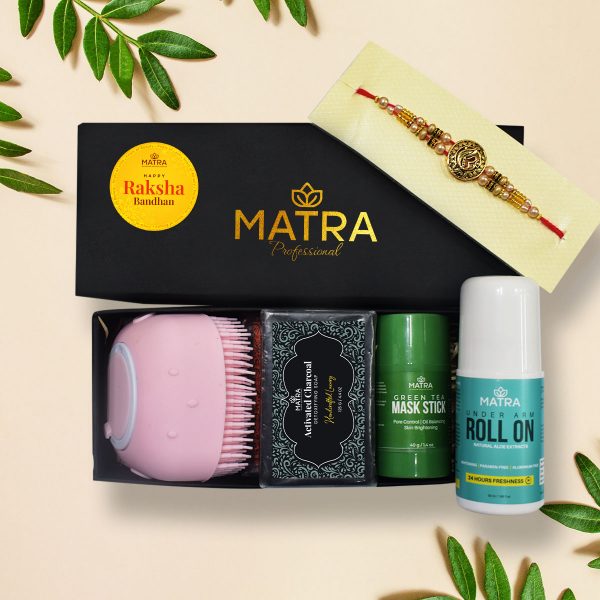 Matra Raksha Bandhan Surprise Gift Box and Men's Skincare Grooming Kit with Om Designer Rakhi