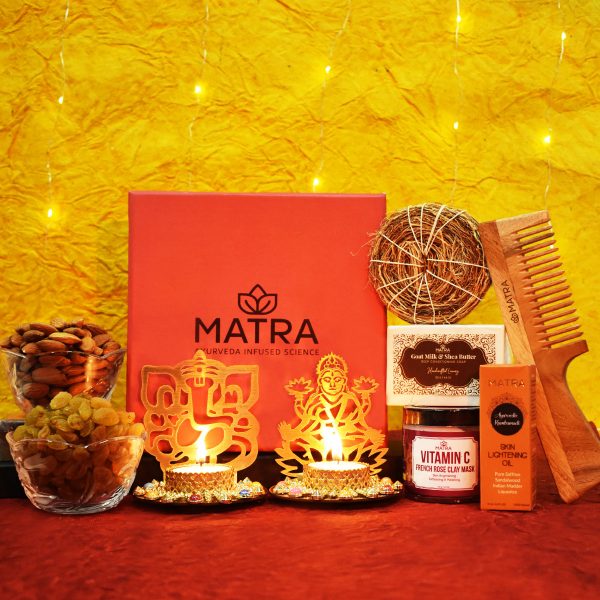 Matra Shubh Diwali Festive Radiance Gift Hamper with Lakshmi Ganesh Candle Holders, Almonds & Raisins