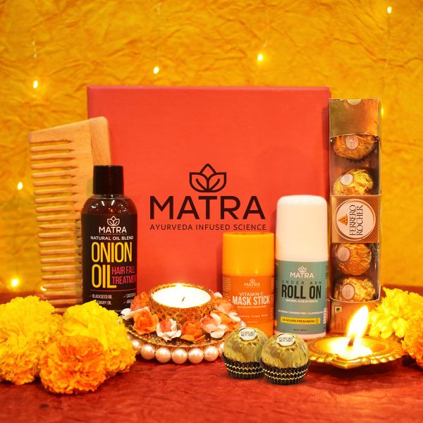 Matra Diwali Dazzle Skincare & Grooming Gift Set Box with Rose Beads Candle Holder & Ferrero Rocher