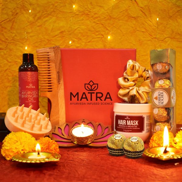 Matra Festive Ready Diwali Gift Set Haircare & Spa Hamper with Elegant Metal Diyas & Ferrero Rocher