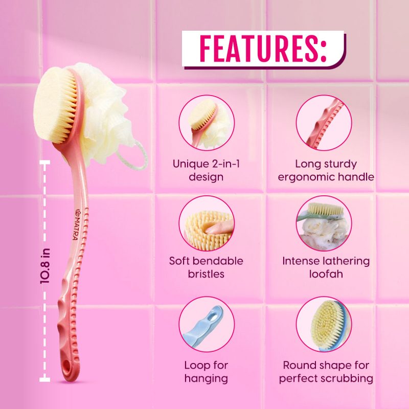 Matra Professional 2 in 1 Back Bath Brush with Curved Long Handle ...