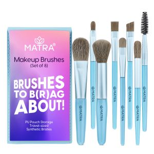 Matra Makeup Brush Set of 8 Mini Cosmetic Brushes Kit with Travel Makeup Pouch Storage (8 pcs)