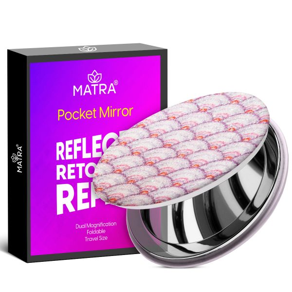 Matra Double Sided Hand Mirror Compact Foldable Portable Pocket Makeup Mirror Travel Size - Glitter