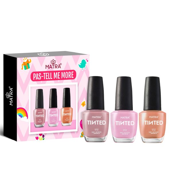 Matra TINTED Nail Polish Set of 3 Lilac, Peach, Mauve Enamel Lacquer Paint Combo Gift Pack