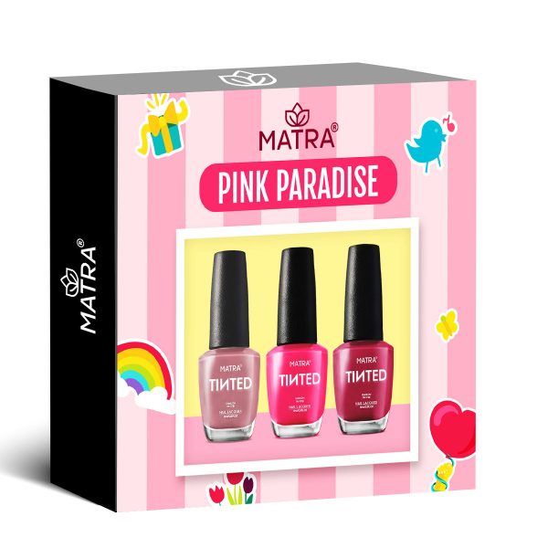 Matra TINTED Nail Polish Set of 3 Poppy Pink, Rose & Mauve Enamel Lacquer Paint Combo Gift Pack