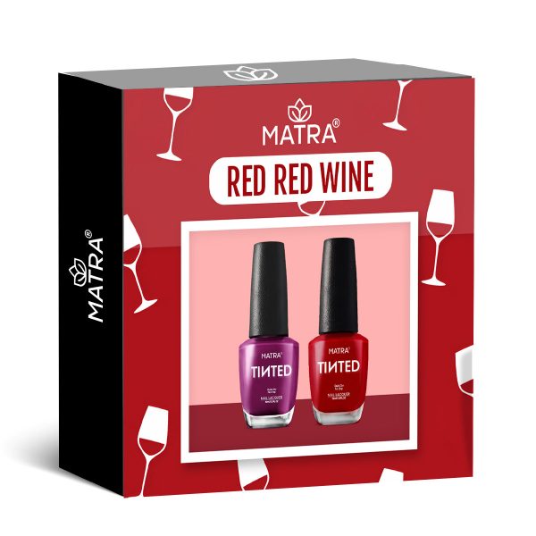 Matra TINTED Nail Polish Set of 2 Red, Wine Enamel Quick Dry Lacquer Paint Combo Gift Pack