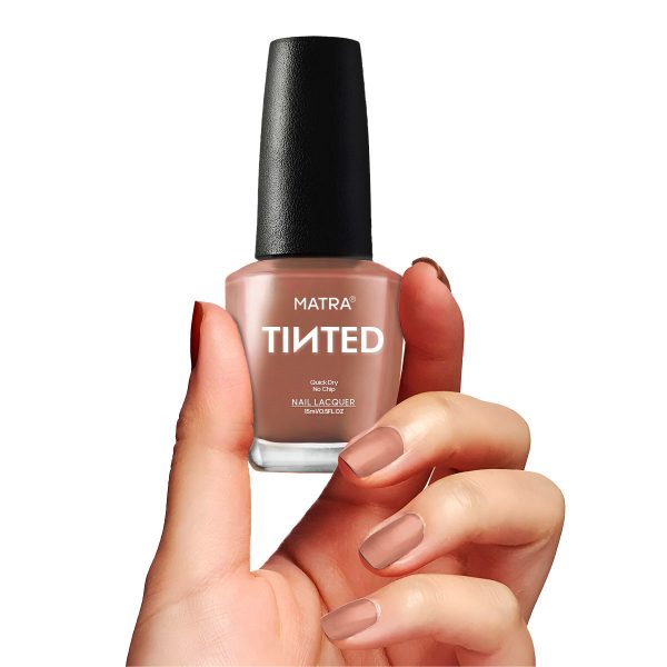 Matra TINTED Nail Polish Enamel Nutty Nude - Nude Brown (15ml) Quick Dry Gel Effect Lacquer Paint