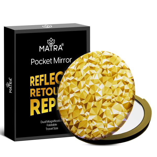 Matra Compact Makeup Mirror Dual-Sided Foldable Portable Pocket Hand Mirror Travel Size - Round, Golden