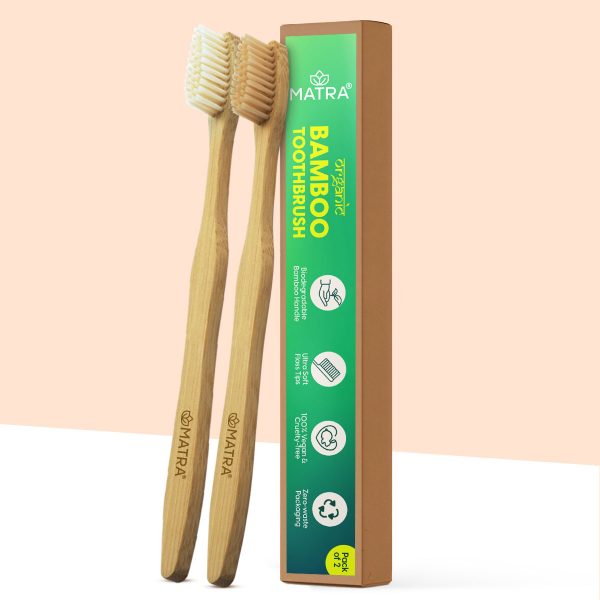 Matra Natural Bamboo Toothbrush with Ultra Soft Bristles & Floss Tip for Complete Oral Care (2 pc)