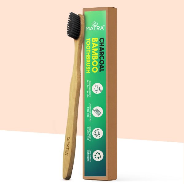 Matra Charcoal Bamboo Toothbrush with Soft Bristles & Floss Tip for Complete Oral Care (1 pc)