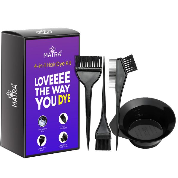 Matra 4-in-1 Hair Dye Kit Black - Plastic Hair Colouring Tools Set of Mixing Bowl, 2 Dye Brushes & Applicator Comb - Tint Bleaching Kit for Henna/Mehendi, Masks & Keratin Treatments - Home & Salon Use