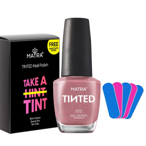 Matra TINTED Misty Mauve Nail Polish Paint with 5 Mini Nail Filers (15ml) - Purple Plum Nail Enamel Quick Dry, Long-lasting, No Chip, Rich Colour - Non-UV Nail Lacquer - No Toxin, Cruelty-free