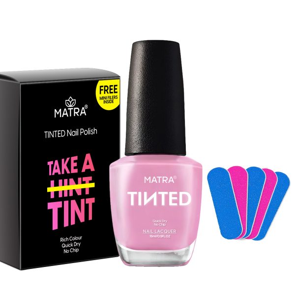 Matra TINTED Lady Lilac Nail Polish Paint with 5 Mini Nail Filers (15ml) - Purple Lavender Nail Enamel Quick Dry, Long-lasting, No Chip, Rich Colour - Non-UV Nail Lacquer - No Toxin, Cruelty-free