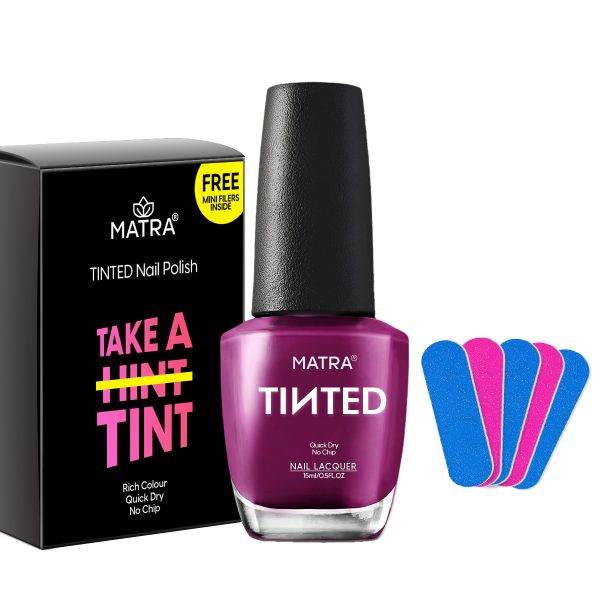 Matra TINTED Fine Wine Nail Polish Paint with 5 Mini Nail Filers (15ml) - Deep Burgundy Nail Enamel Quick Dry, Long-lasting, No Chip, Rich Colour - Non-UV Nail Lacquer - No Toxin, Cruelty-free