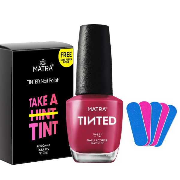 Matra TINTED Pink Fuschia Nail Polish Paint with 5 Mini Nail Filers (15ml) - Ruby Rose Nail Enamel Quick Dry, Long-lasting, No Chip, Rich Colour - Non-UV Nail Lacquer - No Toxin, Cruelty-free