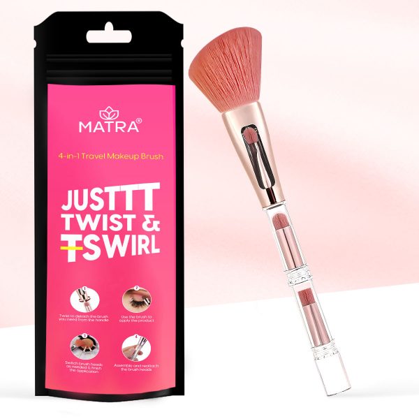 Matra 4 in 1 Travel Makeup Brush - Multifunctional Makeup Applicator Tool with Powder, Concealer, Eyeshadow Blending & Flat Brushes - Portable Mini Brush Set with Soft Synthetic Bristles for Full Face