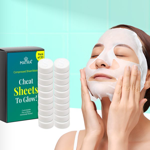 Matra Compressed Sheet Masks (20 pcs) - Disposable Facial Mask Sheet Tablets for Customized Skincare & Deep Hydration - Non-woven DIY Face Mask Paper Pre-Cut Spa Sheets for Travel, Home & Salon Use