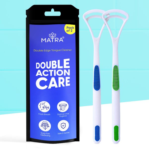 Matra Tongue Cleaner (2 pcs) - Plastic Tongue Scraper with Dual Edges & Single Handle for Double Action Care - Tongue Cleaning Tool for Fresh Breath, Better Oral Hygiene, Taste Sense, Digestive Health