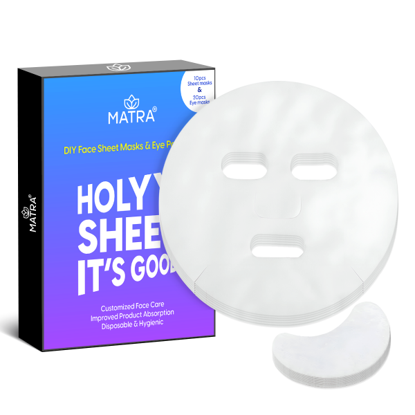 Matra DIY Facial Sheet Masks & Eye Masks (10 pcs each) - Pre-Cut Dry Face Mask Sheets for Customized Hydration & Anti-aging - Non-woven Face Mask Paper & Undereye Patches - Disposable Spa Sheet Masks