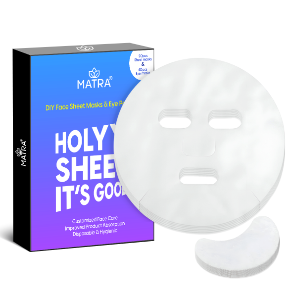 Matra DIY Facial Sheet Masks & Eye Masks (20 pcs each) - Pre-Cut Dry Face Mask Sheets for Customized Hydration & Anti-aging - Non-woven Face Mask Paper & Undereye Patches - Disposable Spa Sheet Masks