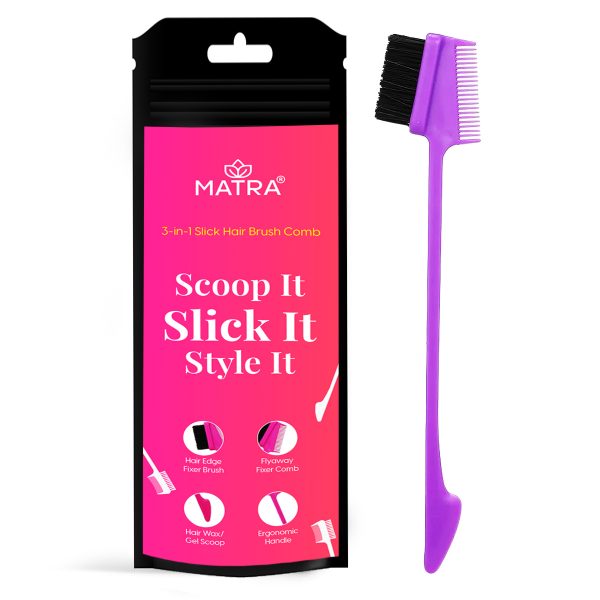 Matra 3 in 1 Slick Hair Brush Comb - Hair Finishing Stick Edge Fixer for Taming Flyaways, Baby Hair & Frizz Control - Double Sided Hair Fixer Brush with Spatula for Sleek Ponytail & Slick Back Bun