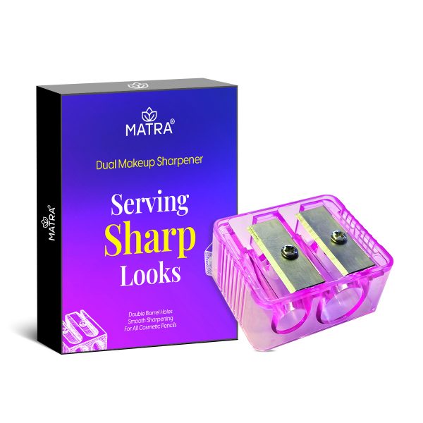 Matra 2 in 1 Dual Sharpener (1 pc) - Professional Makeup Pencil Sharpener with Double Barrel Holes - Portable Cosmetic Sharpener Accessory for Kajal, Eyeliner, Eyebrow Pencil, Lip Liner, Lip Crayons