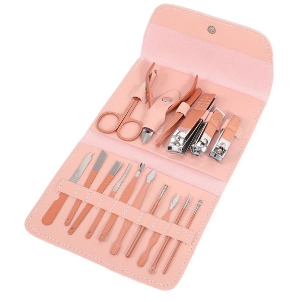 Matra Manicure Kit of 16 - Stainless Steel Grooming Tools for Nail Care, Pedicure, Ear Cleaning & Facial Care - Nail Clippers & Tweezers Set for Hands & Feet - Portable Grooming Kit with Travel Pouch