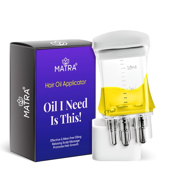 Matra Hair Oil Applicator - Oil Dispenser for Mess-free Oiling, Hair Fall Control, Hair Growth - Anti-Leak Root Applicator Bottle with Measuring Scale - Portable Scalp Massager for Serums & Treatment