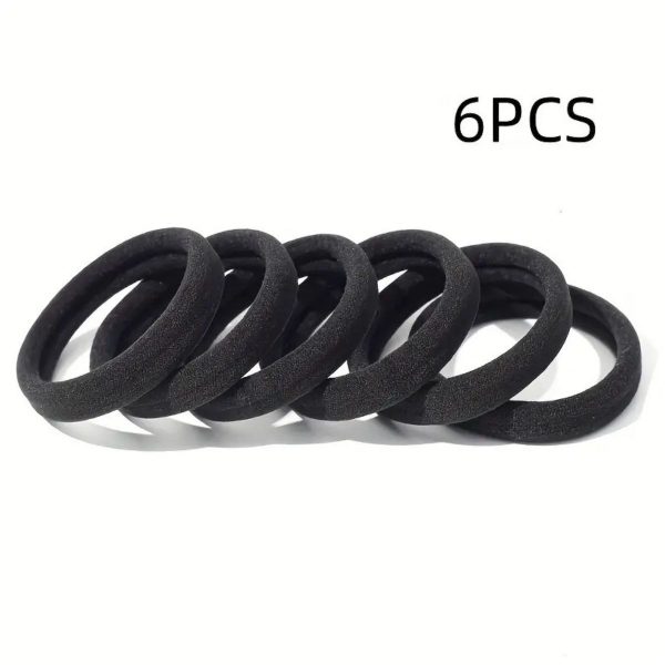 Matra Black Hair Ties (6 pcs) - No Snag Soft Elastic Rubber Bands for Tight Grip & Zero Hair Damage - Stretchable Ponytail Holders for All Hair Types - Durable & Seamless Hair Styling Accessories