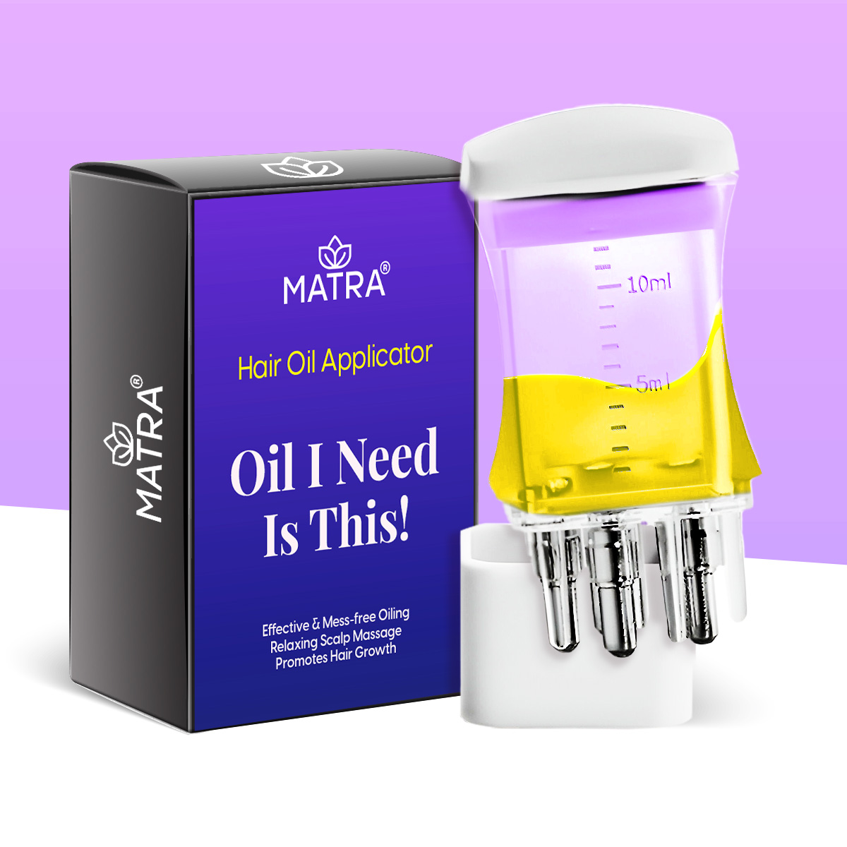 Matra Hair Oil Applicator - Oil Dispenser for Mess-free Oiling, Hair Fall Control, Hair Growth - Anti-Leak Root Applicator Bottle with Measuring Scale - Portable Scalp Massager for Serums & Treatment