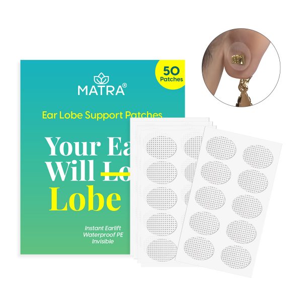 Matra Ear Lobe Support Patches (50 pcs) - Self-Adhesive Invisible Ear Lift Tape for Heavy Earrings & Big Jhumkas - Transparent Ear Lobe Protectors & Earring Back Stickers for Stretched Piercing Holes