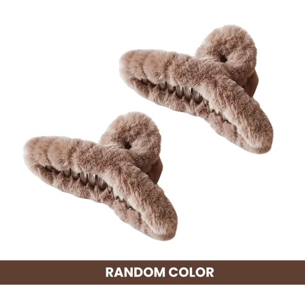 Matra Large Fur Hair Claw Clips for Women | Soft Furry Clutcher | Strong Hold Korean Hair Accessories | Non-Slip Grip Hair Clamps | Stylish and Durable Hair Clips for Thick, Thin, Long, and Curly Hair, Random Color (Pack of 2, Random Color)