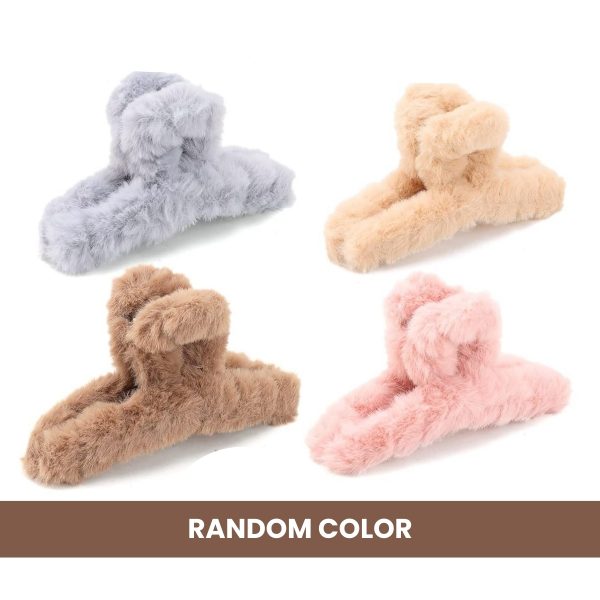 Matra Large Fur Hair Claw Clips for Women | Soft Furry Clutcher | Strong Hold Korean Hair Accessories | Non-Slip Grip Hair Clamps | Stylish and Durable Hair Clips for Thick, Thin, Long, and Curly Hair, Random Color (Pack of 4, Random Color)