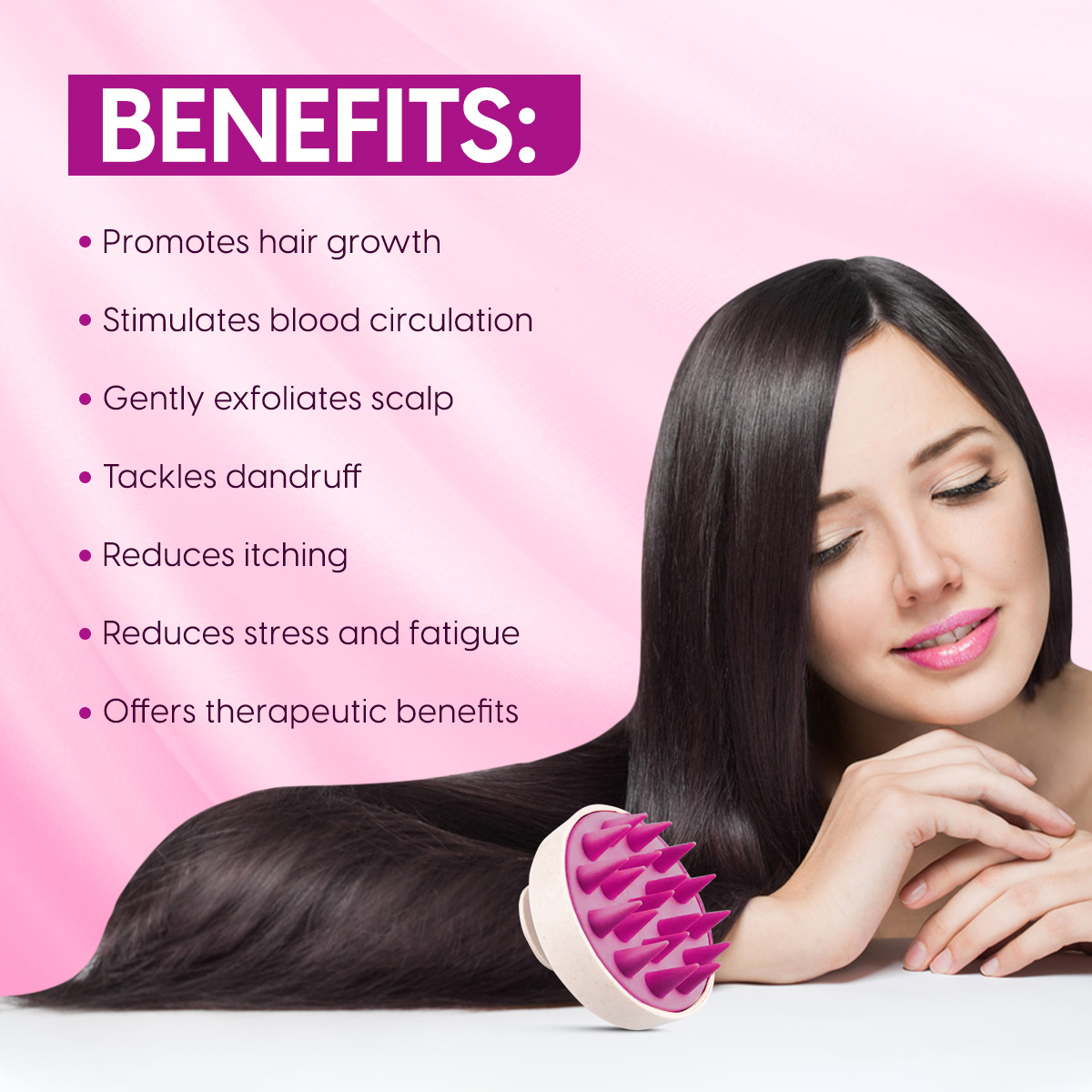 Matra Silicone Hair Scalp Massager & Anti Dandruff Shampoo Brush With Detachable Handle (Dual Tone) - Image 2