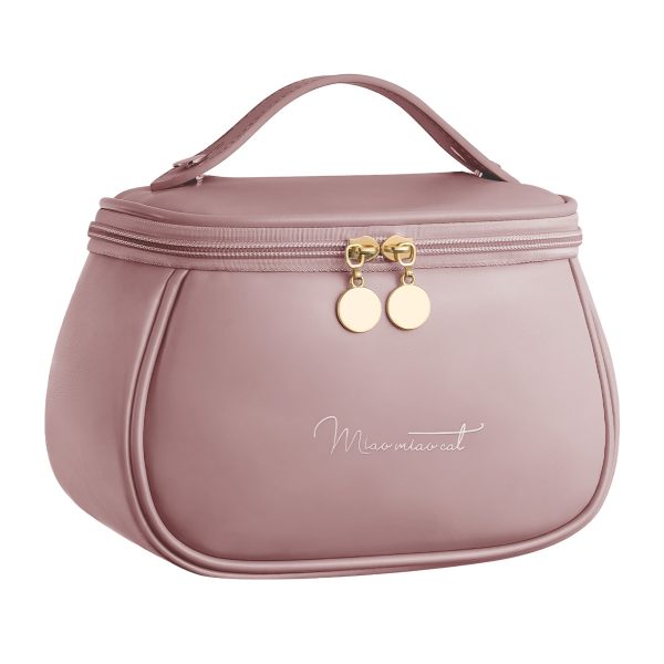 Matra Travel Makeup Organizer - Makeup Bag with Large Capacity Compartments, Wide Opening & Waterproof PU Leather - Portable Makeup Pouch with Handle - Multipurpose Bag for Carrying Toiletry