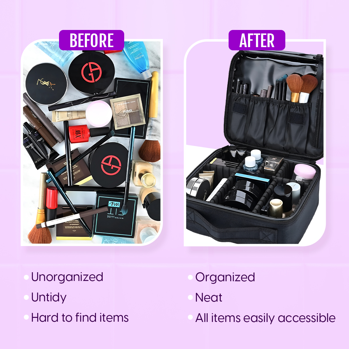 Matra Makeup Organizer Bag Cosmetic Travel Kit Vanity Box with Adjustable Dividers Partitions Sections Compartments Toiletry Storage Professional Portable Train Case - Image 4