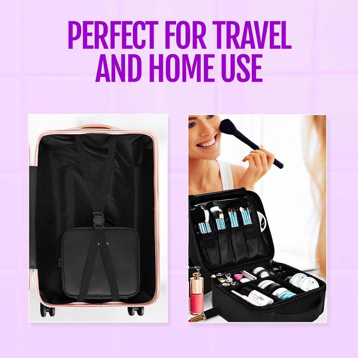 Matra Makeup Organizer Bag Cosmetic Travel Kit Vanity Box with Adjustable Dividers Partitions Sections Compartments Toiletry Storage Professional Portable Train Case - Image 7