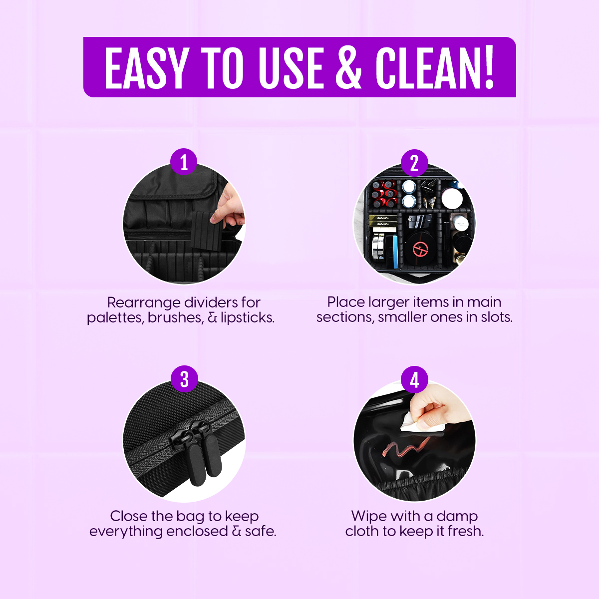 Matra Makeup Organizer Bag Cosmetic Travel Kit Vanity Box with Adjustable Dividers Partitions Sections Compartments Toiletry Storage Professional Portable Train Case - Image 8