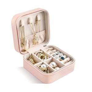 Matra Mini Jewellery Box Portable Travel Accessories Organizer Pouch Earrings Rings Necklaces Storage Case PU Leather Organiser Display Container Holder with Dividers Gift for Women and Girls