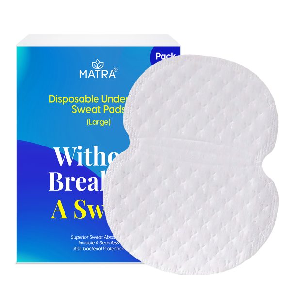 Matra Underarm Sweat Pads (10 pcs) Disposable Sweat Absorbent, Anti-Bacterial Technology Stain Proof Armpit Sweat Peel Off Pads for Excessive Sweating & Odour Control Large Size