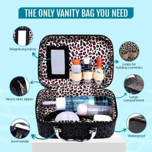 Alternative view of Matra Makeup Bag with Magnifying Mirror Cosmetic Organizer Box with Handle Leather Vanity Jewellery Storage Case Compact Toiletry Travel Pouch for Men, Women and Girls